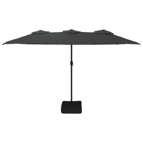 Parasol med dobbelt parasoldug og LED-lys 449x245 cm antracit