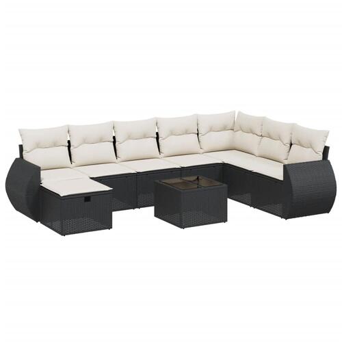 Sofasæt til haven 9 dele med hynder polyrattan sort