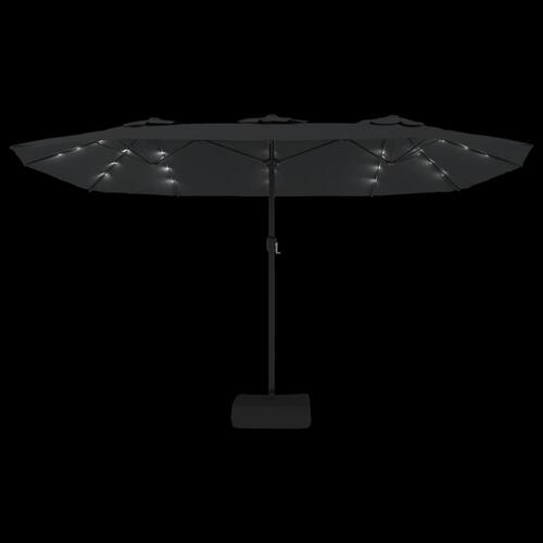 Parasol med dobbelt parasoldug og LED-lys 449x245 cm antracit
