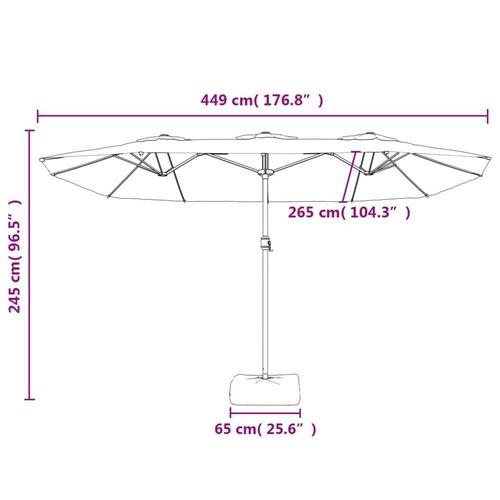 Parasol med dobbelt parasoldug og LED-lys 449x245 cm antracit