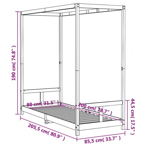 Sengeramme til juniorseng 80×200 cm - massivt fyrretræ, sort