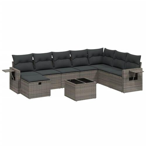 Sofasæt til haven 9 dele med hynder polyrattan grå