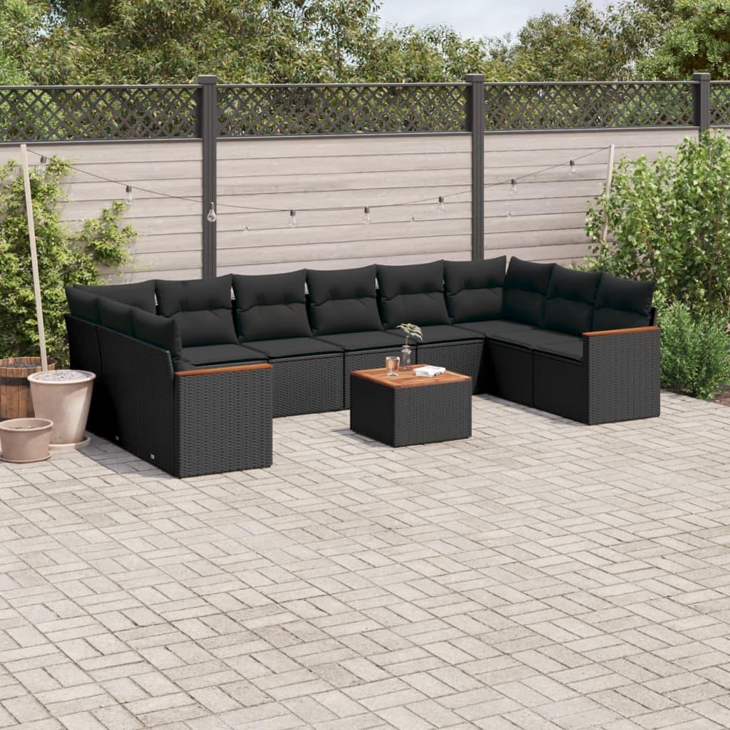 Sofasæt til haven 11 dele med hynder polyrattan sort billede