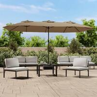Parasol med dobbelt parasoldug og LED-lys 449x245 cm gråbrun