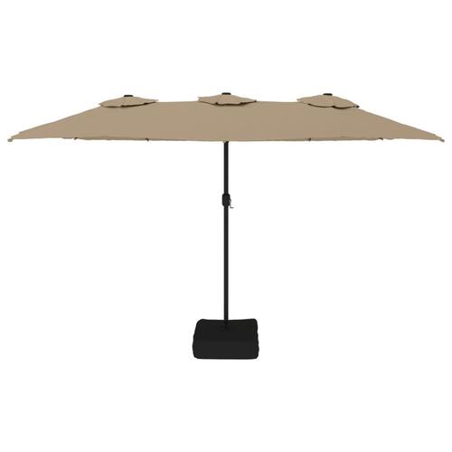 Parasol med dobbelt parasoldug og LED-lys 449x245 cm gråbrun
