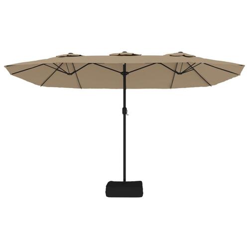 Parasol med dobbelt parasoldug og LED-lys 449x245 cm gråbrun