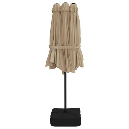 Parasol med dobbelt parasoldug og LED-lys 449x245 cm gråbrun