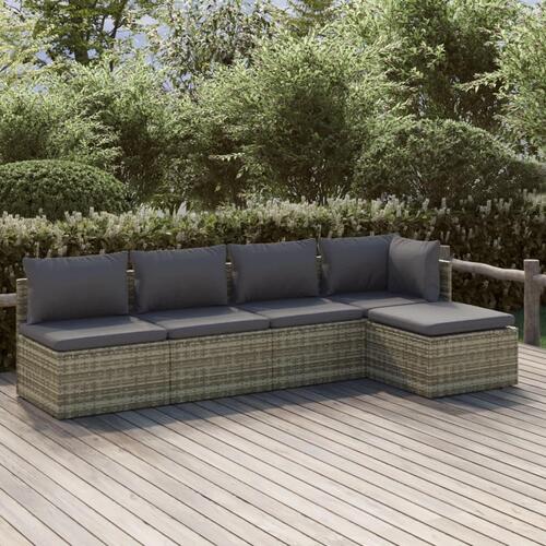 Loungesæt til haven 5 dele med hynder polyrattan grå