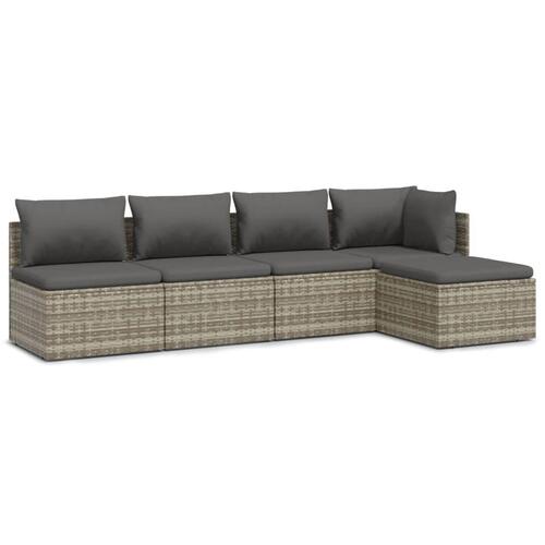 Loungesæt til haven 5 dele med hynder polyrattan grå