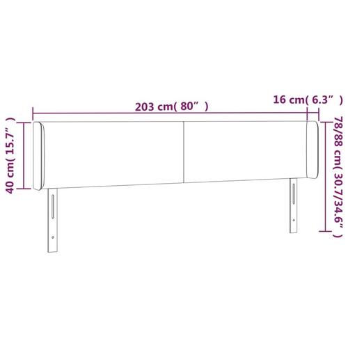 Sengegavl med LED-lys 203x16x78/88 cm kunstlæder hvid