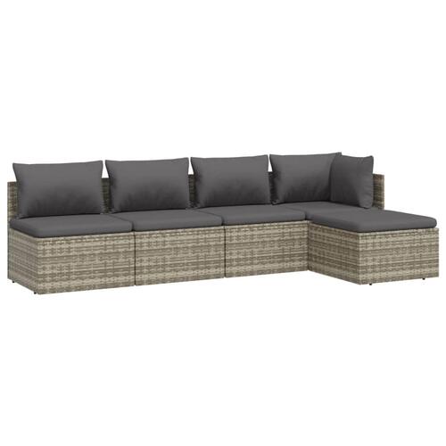 Loungesæt til haven 5 dele med hynder polyrattan grå