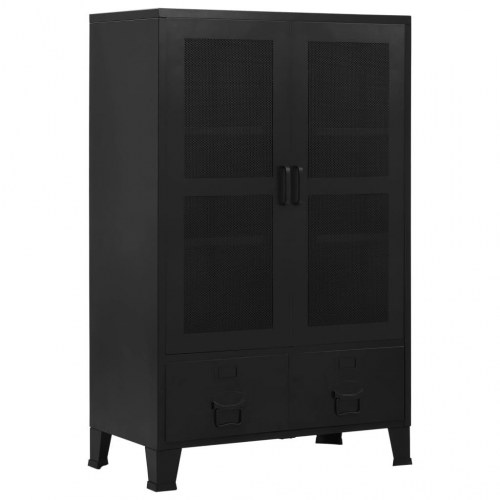 Kontorskab med trådnetslåger industriel 75 x 40 x 120 cm stål sort