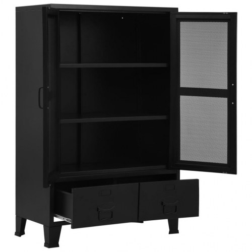 Kontorskab med trådnetslåger industriel 75 x 40 x 120 cm stål sort