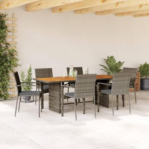 Spisebordssæt til haven 7 dele med hynder polyrattan grå