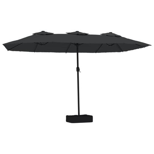 Parasol med dobbelt parasoldug og LED-lys 449x245 cm sort