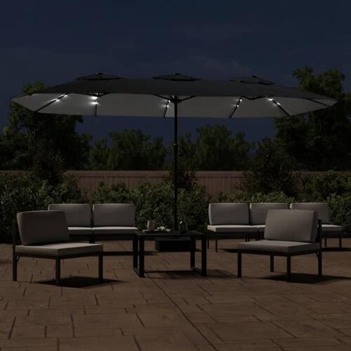 Parasol med dobbelt parasoldug og LED-lys 449x245 cm sort