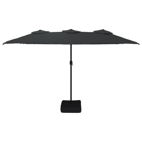 Parasol med dobbelt parasoldug og LED-lys 449x245 cm sort