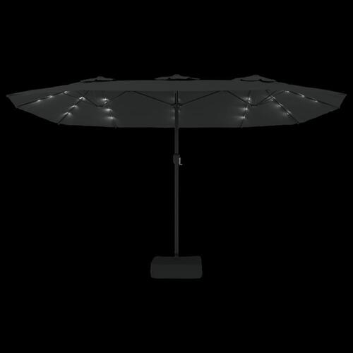 Parasol med dobbelt parasoldug og LED-lys 449x245 cm sort
