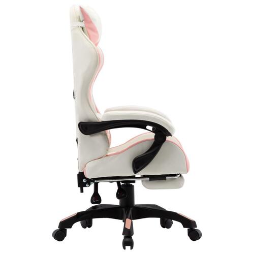 Gamerstol med fodstøtte kunstlæder pink og hvid