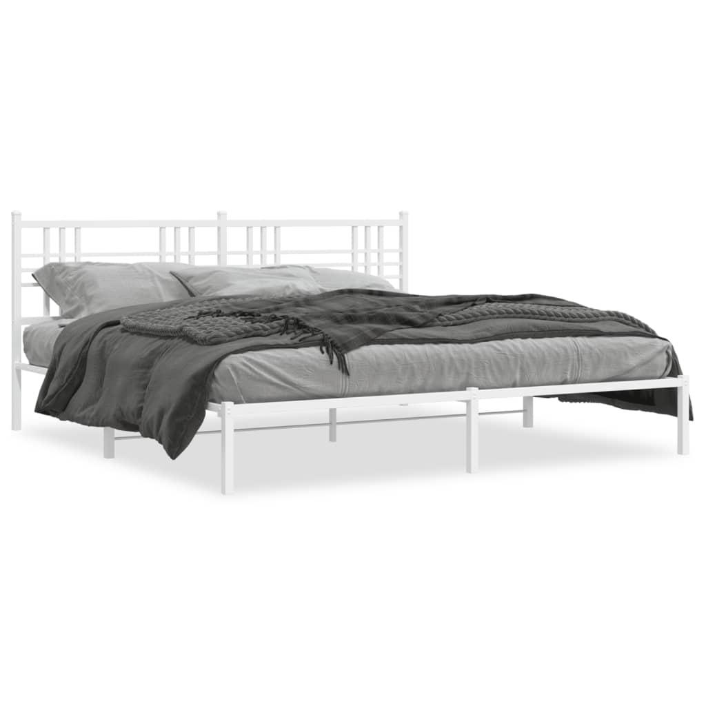 Sengeramme med sengegavl 193x203 cm metal hvid billede