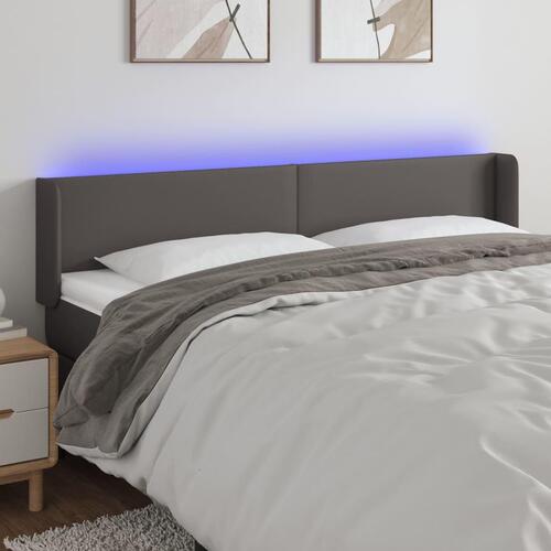 Sengegavl med LED-lys 203x16x78/88 cm kunstlæder grå