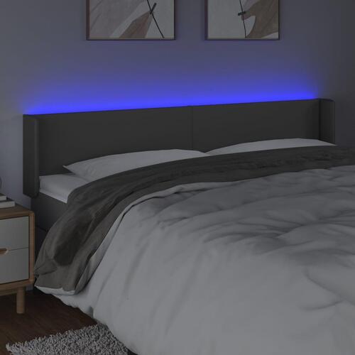 Sengegavl med LED-lys 203x16x78/88 cm kunstlæder grå