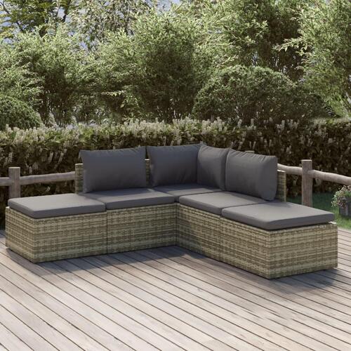Loungesæt til haven 5 dele med hynder polyrattan grå