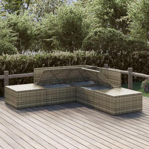 Loungesæt til haven 5 dele med hynder polyrattan grå