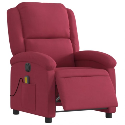 Massagestol i fløjl med elektrisk lænefunktion - vinrød