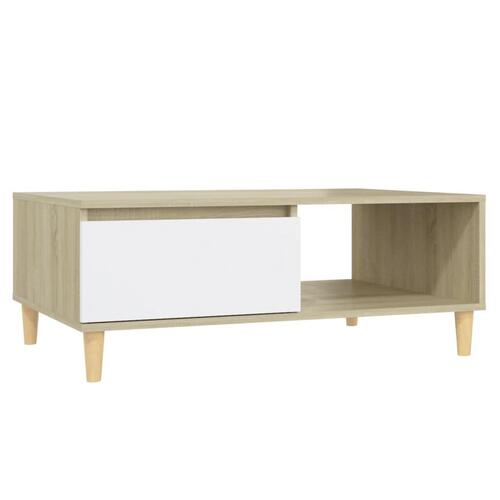 Sofabord 90x60x35 cm spånplade hvid og sonoma-eg
