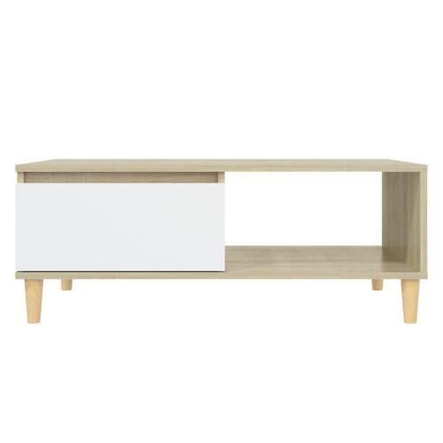 Sofabord 90x60x35 cm spånplade hvid og sonoma-eg
