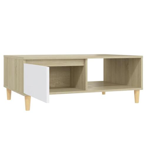 Sofabord 90x60x35 cm spånplade hvid og sonoma-eg