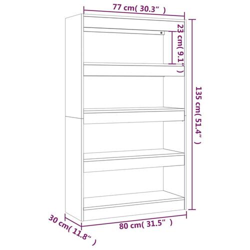 Bogreol/rumdeler 80x30x135 cm konstrueret træ hvid