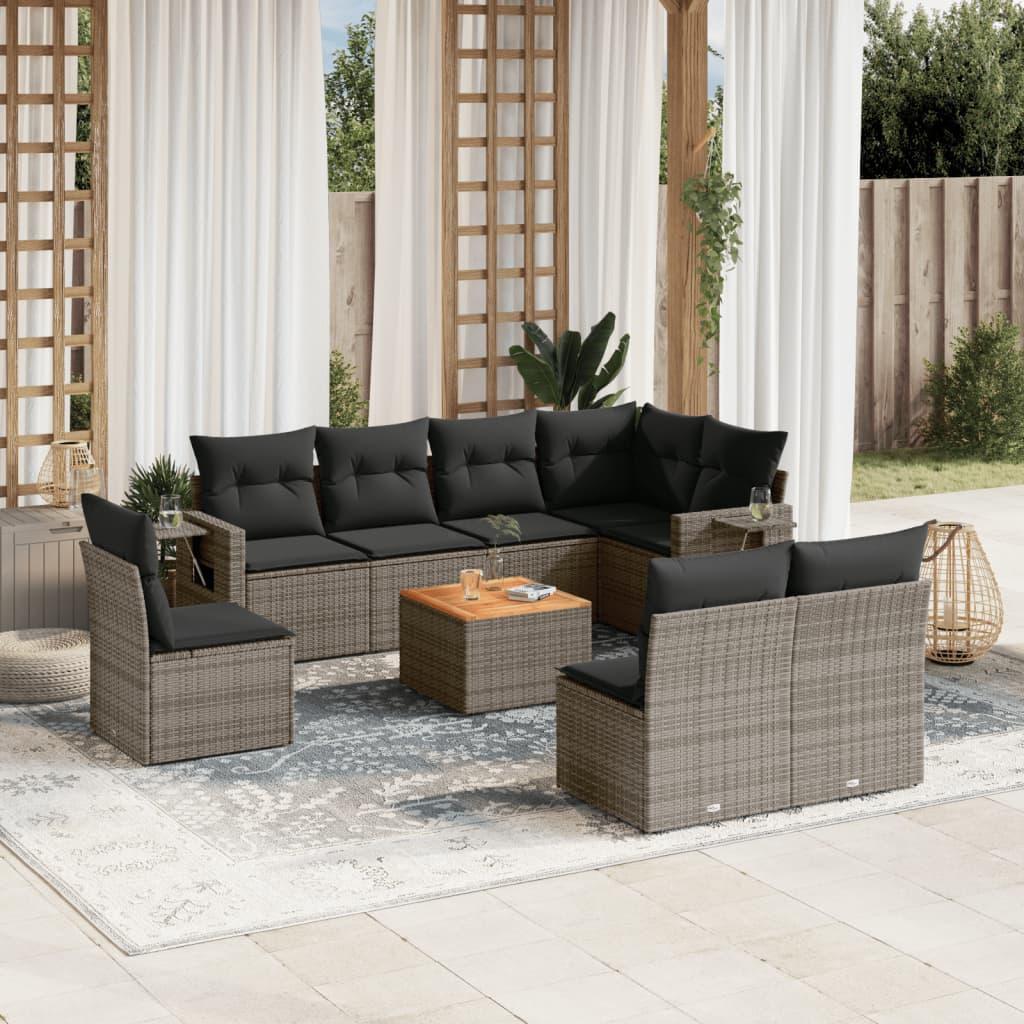 Sofasæt til haven 9 dele med hynder polyrattan grå billede
