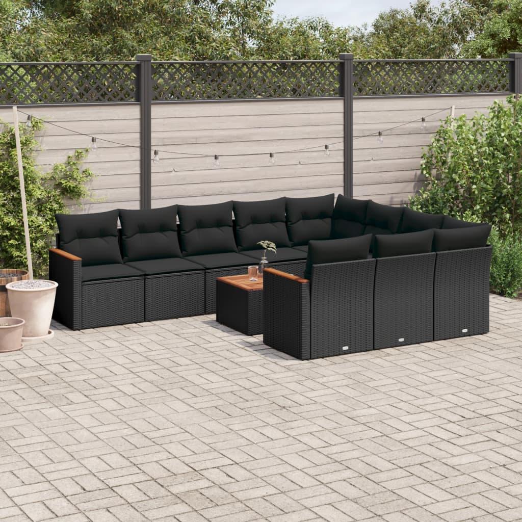 Sofasæt til haven 11 dele med hynder polyrattan sort billede