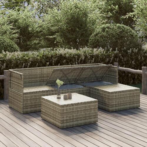 Loungesæt til haven 5 dele med hynder polyrattan grå