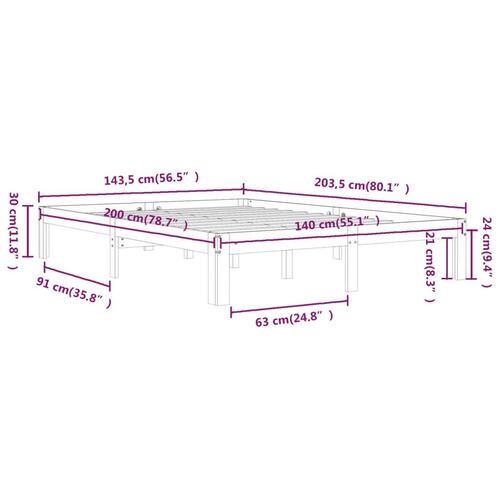 Sengeramme 140x200 cm massivt fyrretræ hvid