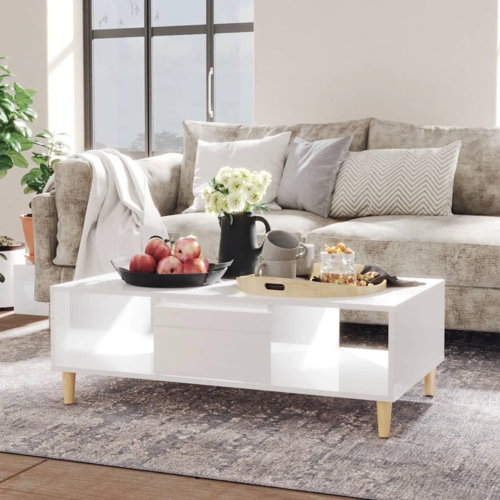 Sofabord 103,5x60x35 cm konstrueret træ hvid højglans