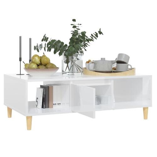 Sofabord 103,5x60x35 cm konstrueret træ hvid højglans
