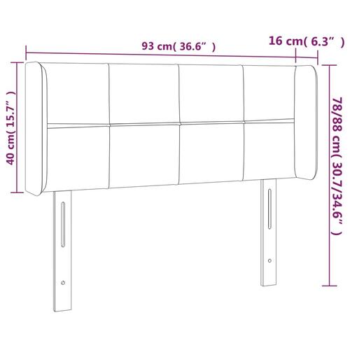 Sengegavl med LED-lys 93x16x78/88 cm fløjl mørkegrå