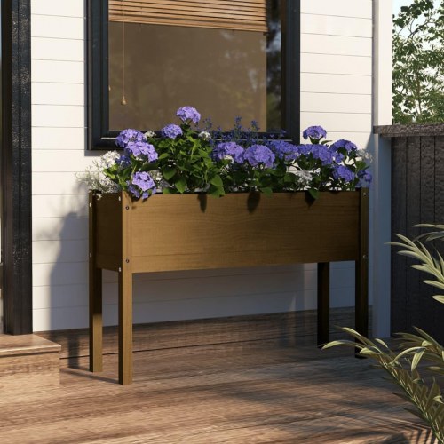 Plantekasse 110x31x70 cm massivt fyrretræ gyldenbrun