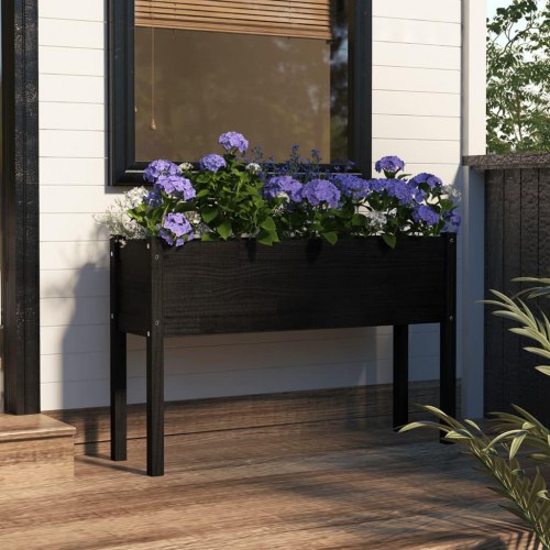 Plantekasse 110x31x70 cm massivt fyrretræ sort