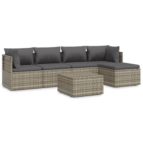Loungesæt til haven 6 dele med hynder polyrattan grå