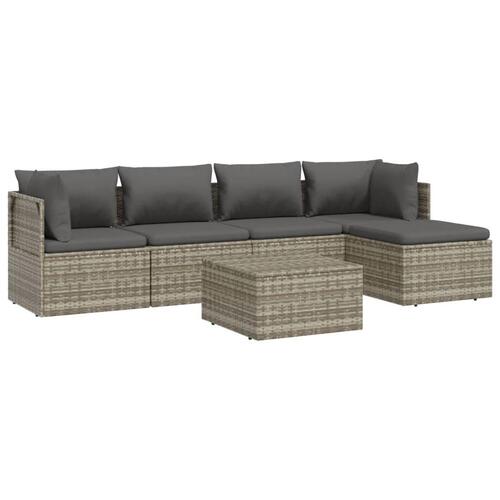 Loungesæt til haven 6 dele med hynder polyrattan grå