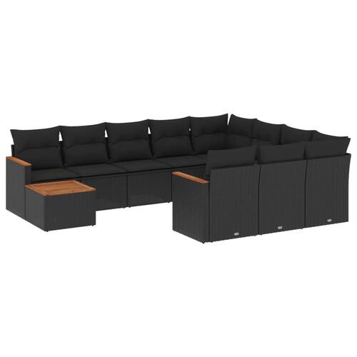 Sofasæt til haven 11 dele med hynder polyrattan sort