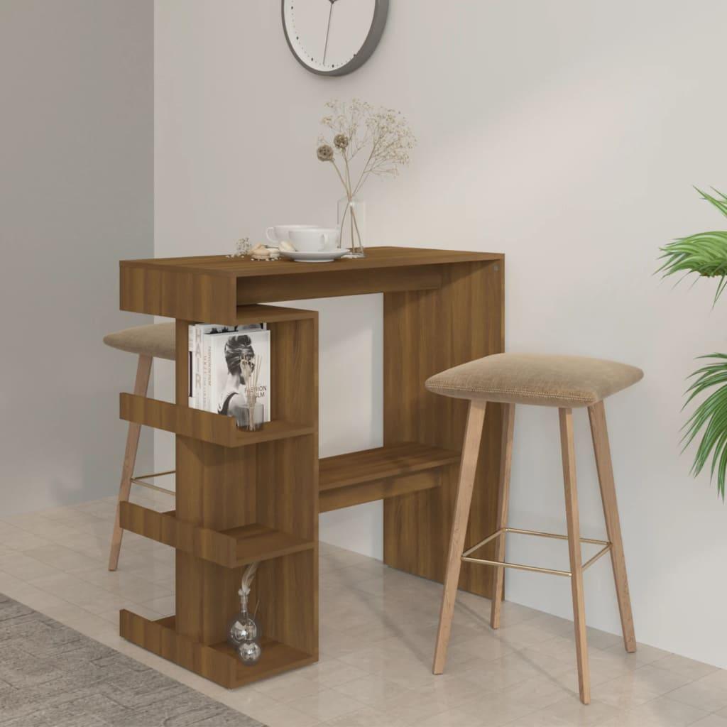 Barbord m. opbevaringsstativ 100x50x101,5 cm spånplade brunt eg