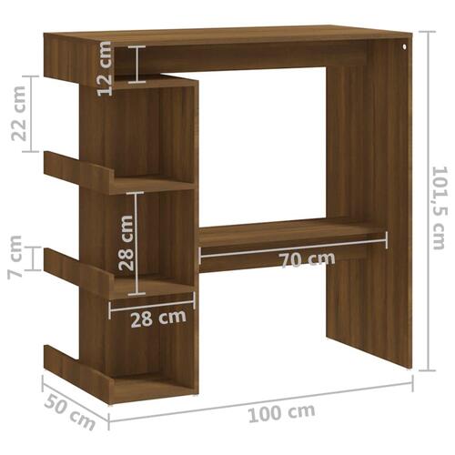 Barbord m. opbevaringsstativ 100x50x101,5 cm spånplade brunt eg