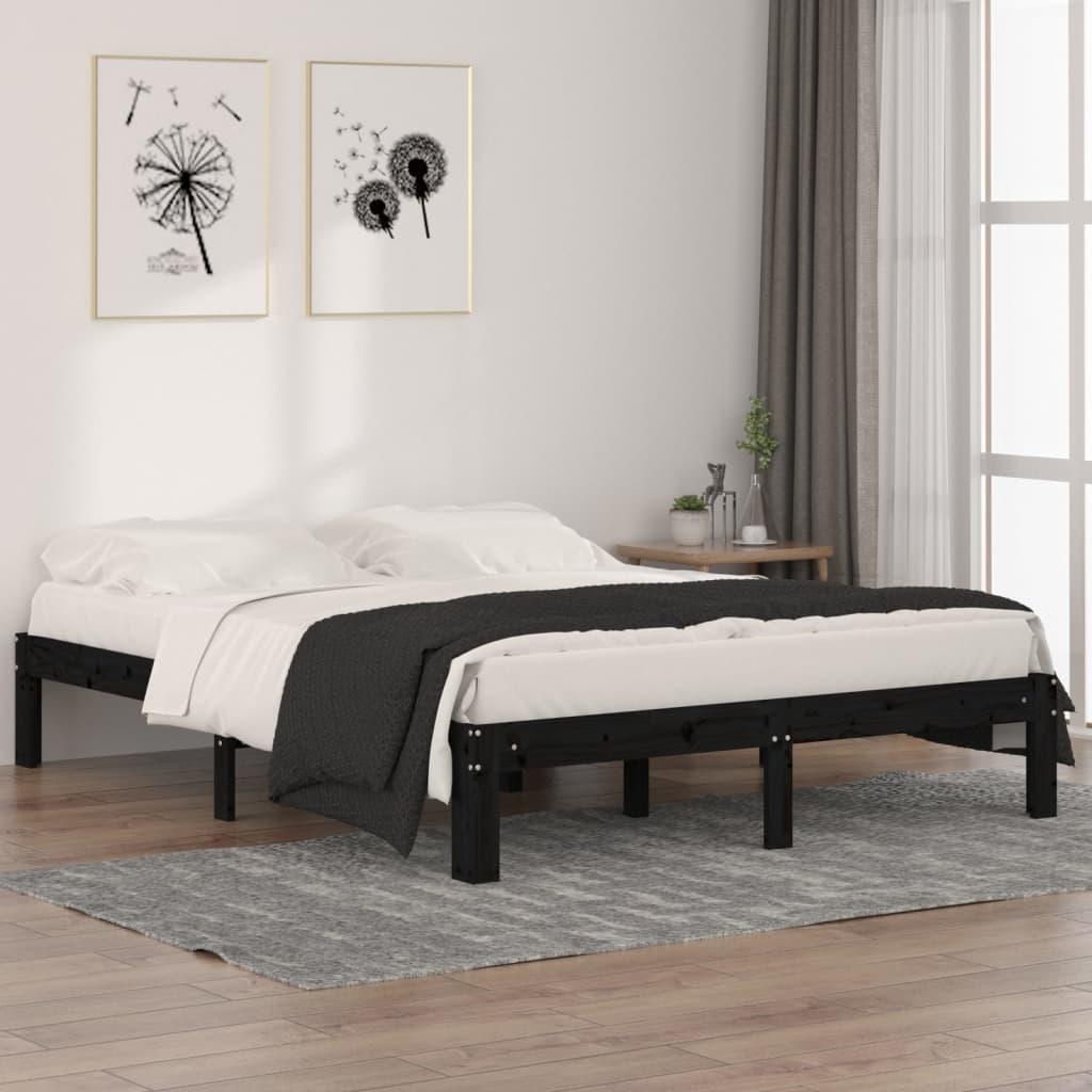 Sengeramme 150x200 cm King Size massivt træ sort