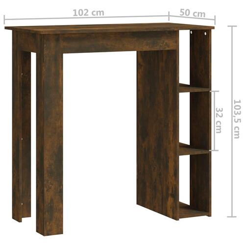 Barbord m. hylde 102x50x103,5 cm konstrueret træ røget eg