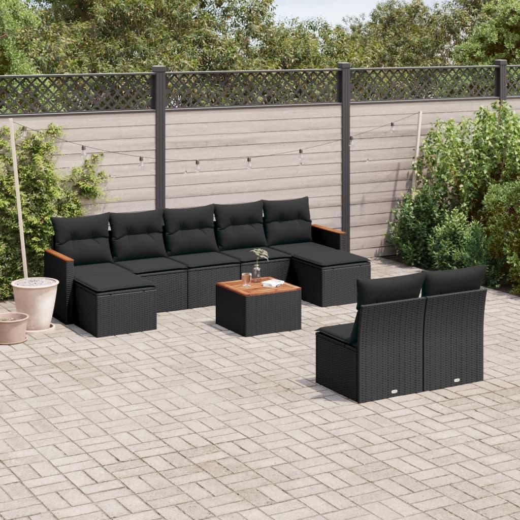 Sofasæt til haven 10 dele med hynder polyrattan sort
